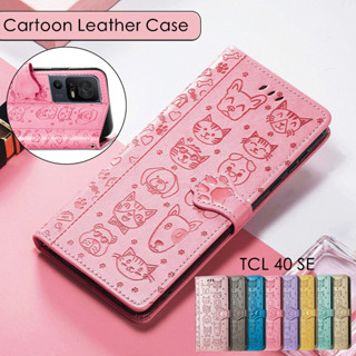 เคสโทรศัพท์หนัง ฝาพับ ลายการ์ตูนสุนัข แมว พร้อมช่องใส่บัตร สําหรับ TCL 40 SE 40XE 40X 5G 403 405 40R