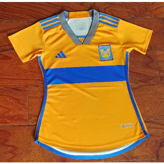 เสื้อกีฬาแขนสั้น ลายทีมชาติฟุตบอลชั้นนํา Tigres 23 24 ชุดเหย้า สีเหลือง สีขาว สําหรับผู้หญิง