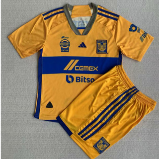 เสื้อกีฬาแขนสั้น ลายทีมชาติฟุตบอล Tigres 23/24 ชุดเหย้า สีเหลือง สําหรับเด็ก