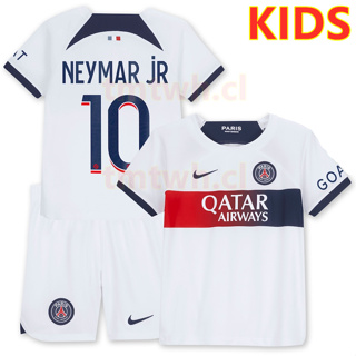 เสื้อกีฬาแขนสั้น ลายทีมชาติฟุตบอล Paris Saint-Germain PSG คุณภาพสูง สีขาว สําหรับเด็ก 2023