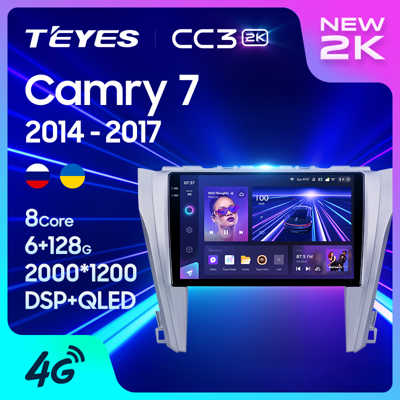 Teyes แผ่น dvd เครื่องเล่นมัลติมีเดีย วิทยุ CC3 2K GPS Android 10 No 2din 2 din สําหรับ Toyota Camry 7 XV 50 55 2014-2017
