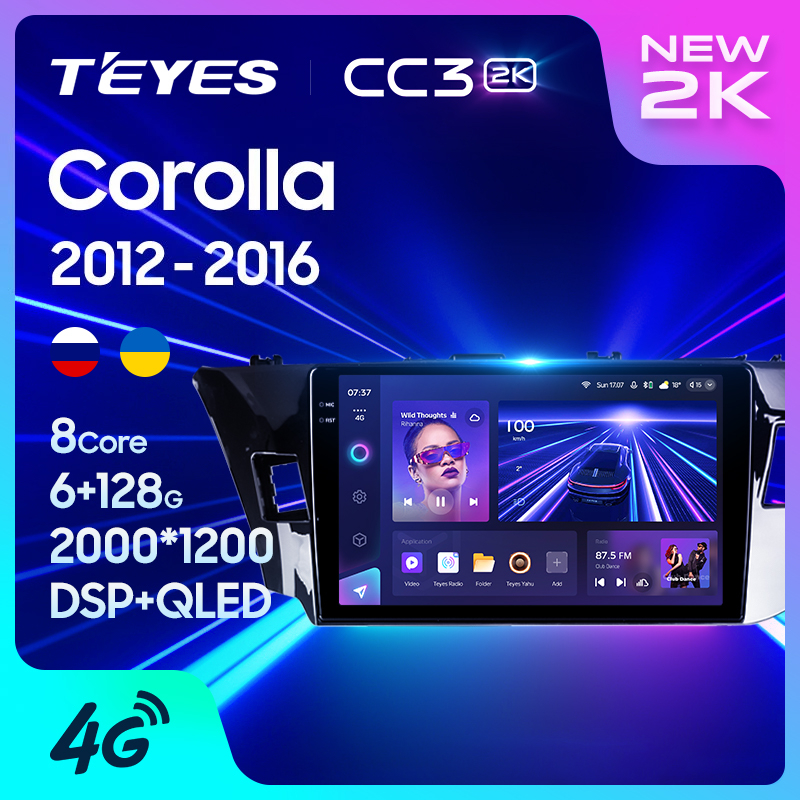 Teyes เครื่องเล่นมัลติมีเดีย วิทยุ CC3 2K GPS Android 10 No 2din 2 din สําหรับ Toyota Corolla 11 2012-2016
