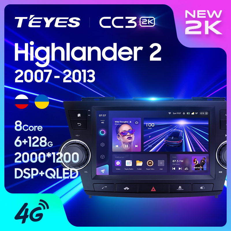 Teyes เครื่องเล่นมัลติมีเดีย วิทยุ CC3 2K GPS Android 10 No 2din 2 din dvd สําหรับ Toyota Highlander 2 XU40 2007-2013