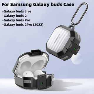 SAMSUNG เคสหูฟัง คาร์บอนไฟเบอร์ กันกระแทก พร้อมพวงกุญแจ สําหรับ Galaxy Buds 2 Pro Pro 2 Live