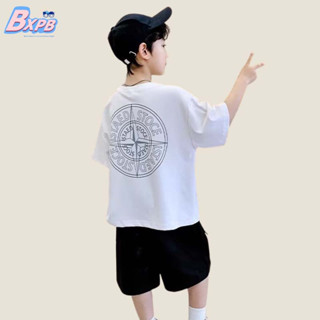 Bxpb เสื้อยืดลําลอง ผ้าฝ้าย แขนสั้น ระบายอากาศ ทรงหลวม ใส่สบาย แฟชั่นฤดูร้อน สําหรับเด็กผู้ชาย 100-160 ซม.