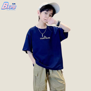 Bxpb เสื้อยืดลําลอง ผ้าฝ้าย แขนสั้น ระบายอากาศ ทรงหลวม ใส่สบาย แฟชั่นฤดูร้อน สําหรับเด็กผู้ชาย 100-160 ซม.