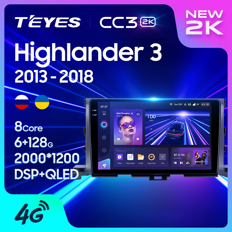 Teyes เครื่องเล่นมัลติมีเดีย วิทยุ CC3 2K GPS Android 10 No 2din 2 din สําหรับ Toyota Highlander 3 XU50 2013-2018
