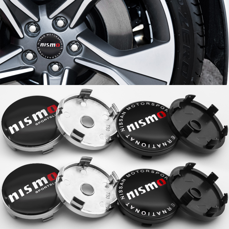 NISMO 4 ชิ้น 60 มิลลิเมตรขอบล้อ Hub Center หมวก NISMO โลโก้สําหรับ Nissan Juke Tiida Teana GTR 350Z 
