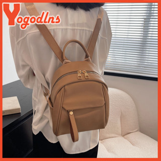 Yogodlns กระเป๋าเป้สะพายหลัง กระเป๋านักเรียน หนัง PU สีพื้น แฟชั่นสําหรับผู้หญิง