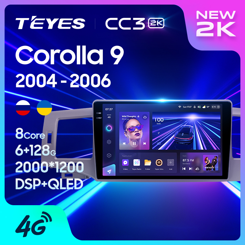 Teyes เครื่องเล่นมัลติมีเดีย วิทยุ CC3 2K GPS Android 10 No 2din 2 din สําหรับรถยนต์ Toyota Corolla 9 E120 2004-2006