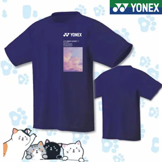 Yonex เสื้อยืดแขนสั้น พิมพ์ลายแบดมินตัน แบบแห้งเร็ว สําหรับผู้ชาย และผู้หญิง 2023