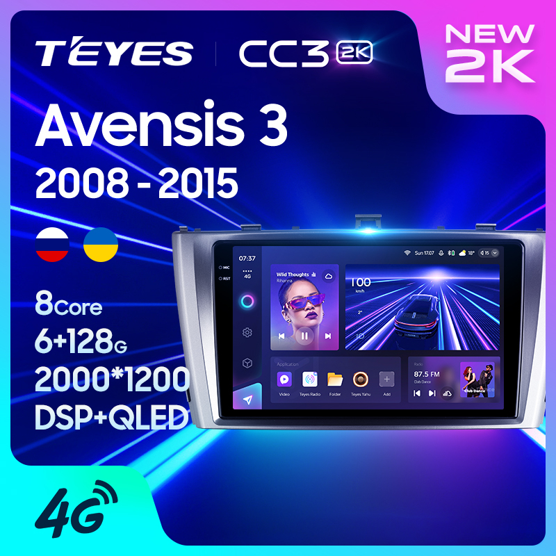 Teyes เครื่องเล่นมัลติมีเดีย วิทยุ CC3 2K GPS Android 10 No 2din 2 din สําหรับ Toyota Avensis 3 2008-2015
