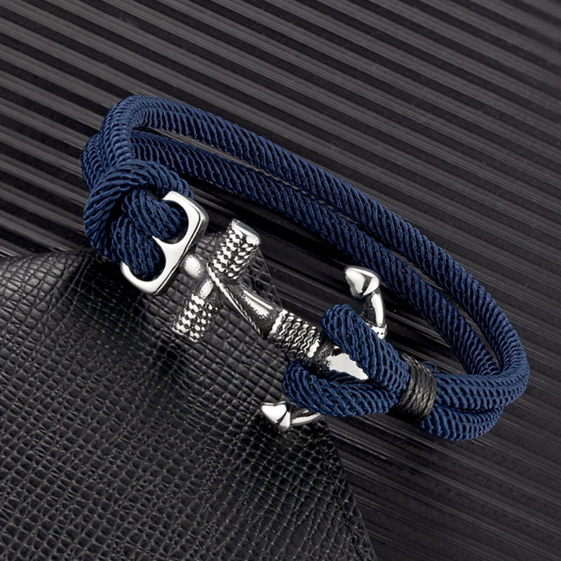Mkendn กันน้ํา Anchor สร้อยข้อมือผู้ชาย Double Strand Nautical Survival เชือกสร้อยข้อมือผู้หญิงสแตนเลส Navy Sport Buckle