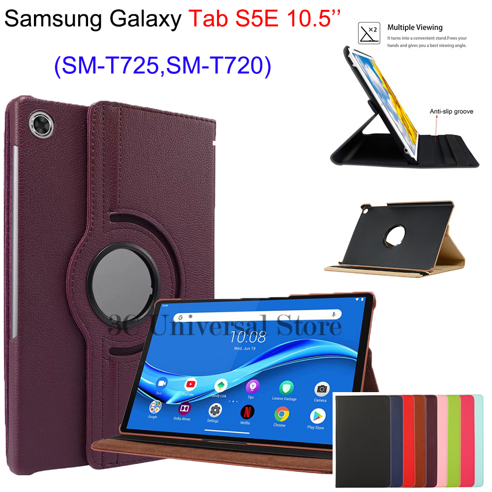 360 หมุนกรณีแท็บเล็ตสําหรับ Samsung Galaxy Tab S5E 10.5 SM-T720/T725 Flip Stand ฝาครอบหนัง PU สําหรับ Galaxy Tab S5 E 10.5 นิ้ว T720/T725