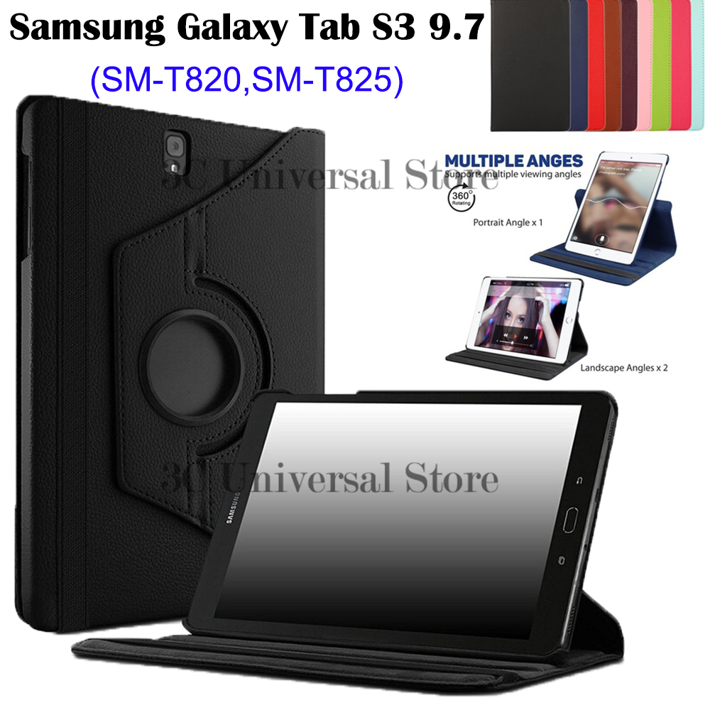 360 หมุนกรณีแท็บเล็ตสําหรับ Samsung Galaxy Tab S3 9.7 SM-T820/T825 SM-T825Y ฝาครอบหนัง PU สําหรับ Ga