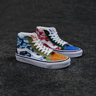 Bape x Vans Sk8 Hi Co-branding youth รองเท้าผ้าใบ ลําลอง สีสดใส เหมาะกับฤดูร้อน