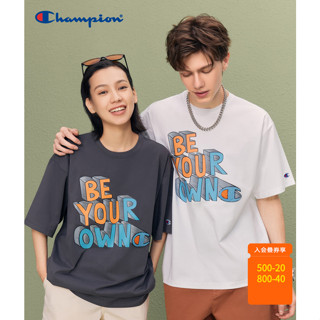 Champion เสื้อยืดแขนสั้น พิมพ์ลายตัวอักษร ทรงหลวม สีขาว แฟชั่นคู่รัก สําหรับผู้ชาย และผู้หญิง