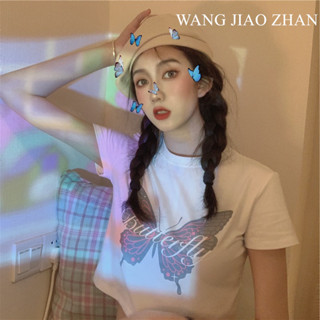 WANG JIAO ZHAN ฤดูร้อนเกาหลีพิมพ์เสื้อยืดสั้น