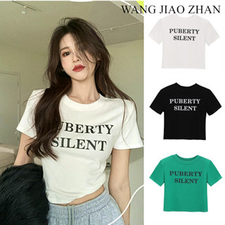 WANG JIAO ZHAN เสื้อยืดแขนสั้น พิมพ์ลายตัวอักษร