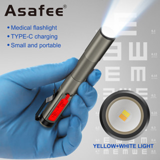 Asafee ปากกาไฟฉายทางการแพทย์ LED พร้อมคลิปหนีบปากกา แบบพกพา แบตเตอรี่ในตัว โฟกัสคงที่ TYPE-C ไฟปากกาคู่ แบบชาร์จไฟได้