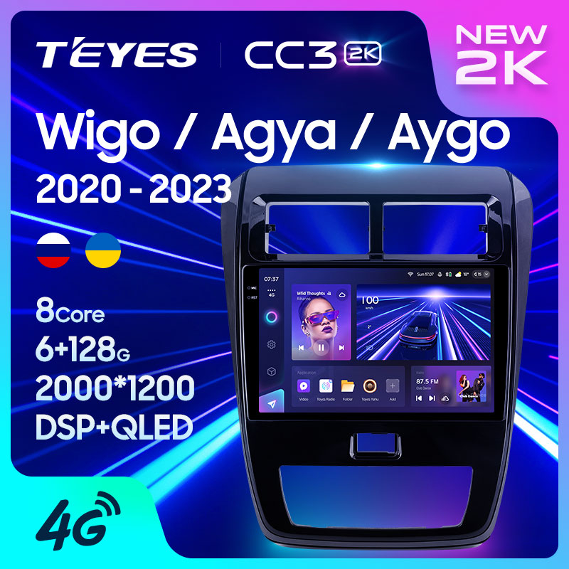 Teyes เครื่องเล่นมัลติมีเดีย วิทยุ CC3 2K GPS Android 10 No 2din 2 din สําหรับรถยนต์ Toyota Wigo Agya Aygo 2020-2023