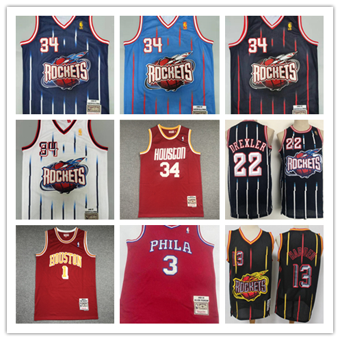เสื้อบาสเก็ตบอลปัก Rockets Olajuwon McGrady 76ers Iverson Retro version Jersey Vest