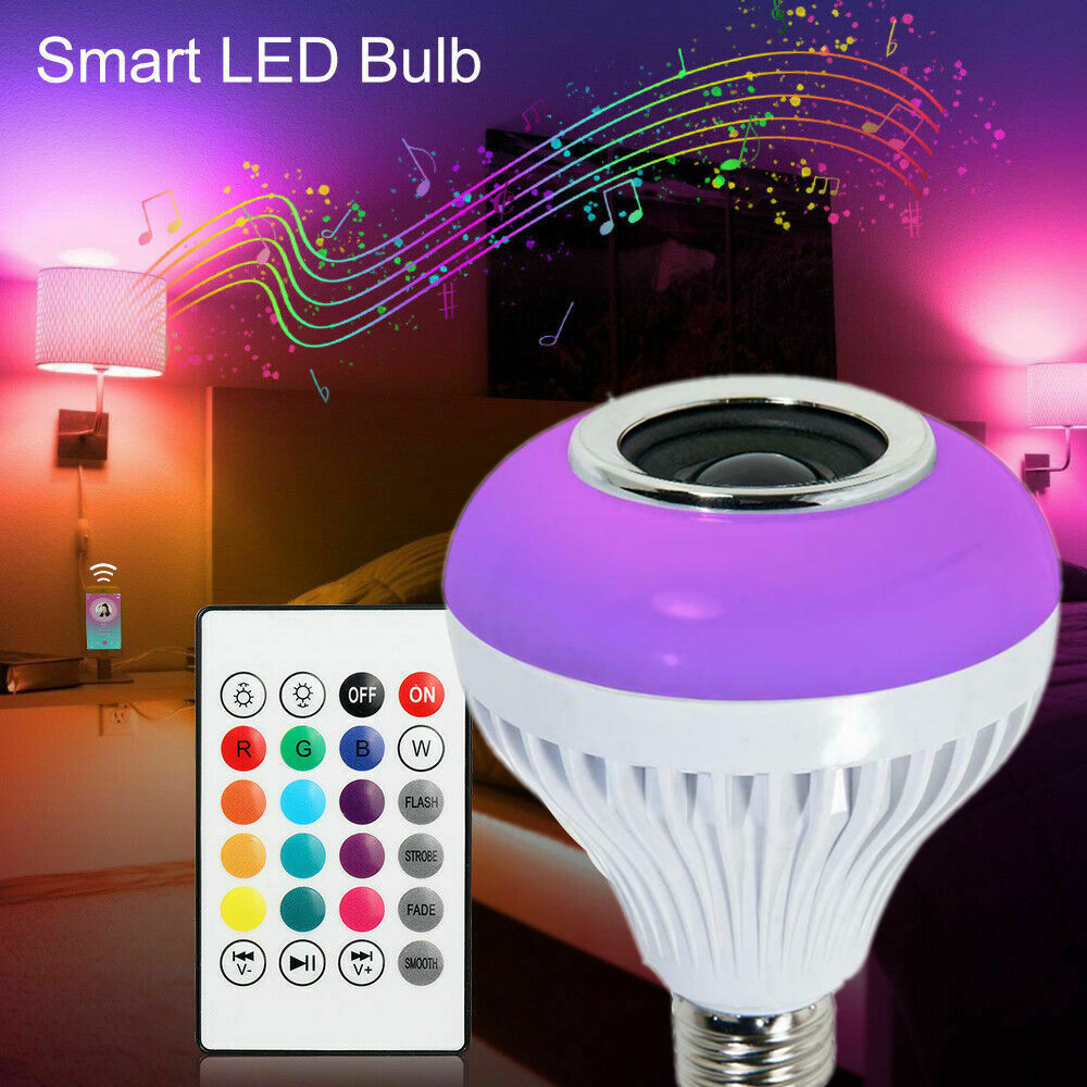 LED หลอดไฟลำโพงบลูทูธ RGB เปลี่ยนสีโคมไฟ เสียงสเตอริโอไร้สายที่มี ควบคุมระยะไกลได้