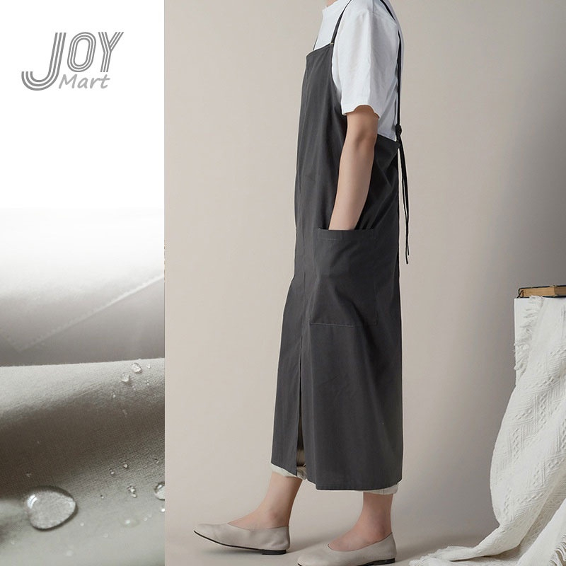 JoyMart สไตล์นอร์ดิกผ้าฝ้ายผ้าลินินผ้ากันเปื้อนวรรณกรรมทํางานผ้ากันเปื้อนเสื้อกั๊กเอี๊ยมกันน้ํา Anti-Fouling น้ํามัน-Proof ห้องครัวร้านอาหารสตูดิโอ Cafe ดอกไม้ Art