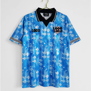 เสื้อกีฬาแขนสั้น ลายทีมชาติฟุตบอล Englad Third Away 1990 ชุดเหย้า สีฟ้า สไตล์เรโทร