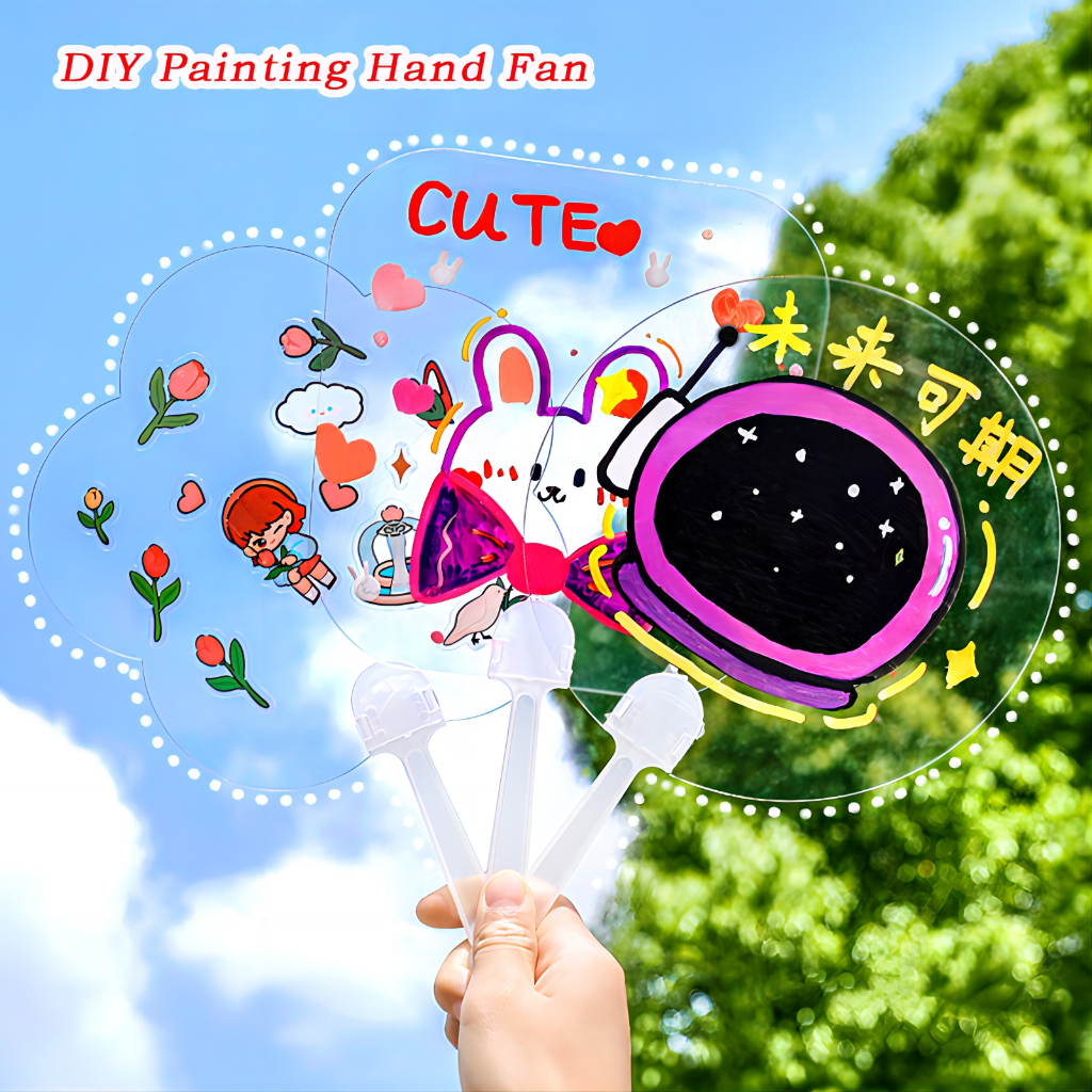 พัดเปล่า รูปกราฟฟิตี้ ขนาดเล็ก สีโปร่งใส Diy สําหรับเด็กนักเรียน SG086