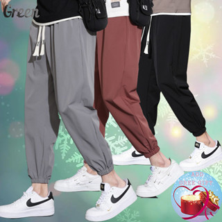 กางเกงกีฬาขาเก้าส่วนลําลอง ผ้าเรยอน ทรงหลวม ขนาดใหญ่ สีพื้น สําหรับผู้ชาย