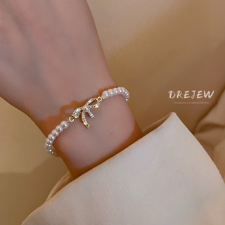 DREJEW สร้อยข้อมือ ทอง 18K ประดับโบว์ ไข่มุก สไตล์เกาหลี บาร…