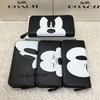 กระเป๋าสตางค์ หนังแท้ ใบยาว แต่งซิป ใส่เหรียญได้ ลาย Mickey รุ่นลิมิเต็ด F54000 สําหรับสตรี