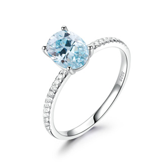 Blue Topaz แหวนหมั้นโมอิส เงินสเตอร์ลิง ทรงวงรี เครื่องประดับสตรี