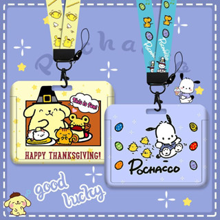 SANRIO กระเป๋าใส่บัตรธนาคาร แบบแข็ง พร้อมเชือกคล้องคอ ลาย Kuromi Cinnamoroll สําหรับนักเรียน