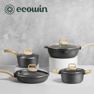 Ecowin ชุดเครื่องครัว กระทะไม่ติดกระทะ กระทะ หม้อซุป ซอส PFOA PTFE สําหรับเตาทุกประเภท 3 4 ชิ้น