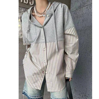 M6 เสื้อกันหนาว ลายทาง มีหมวก