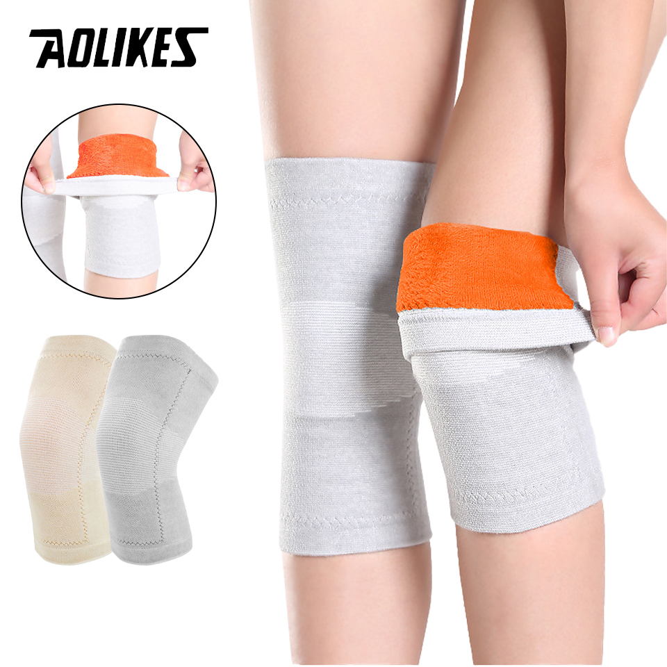 Aolikes สนับเข่า ผ้ากํามะหยี่ แบบหนา ป้องกันโรคข้ออักเสบ ให้ความอบอุ่น ระบายอากาศได้ดี สีทอง 1 คู่