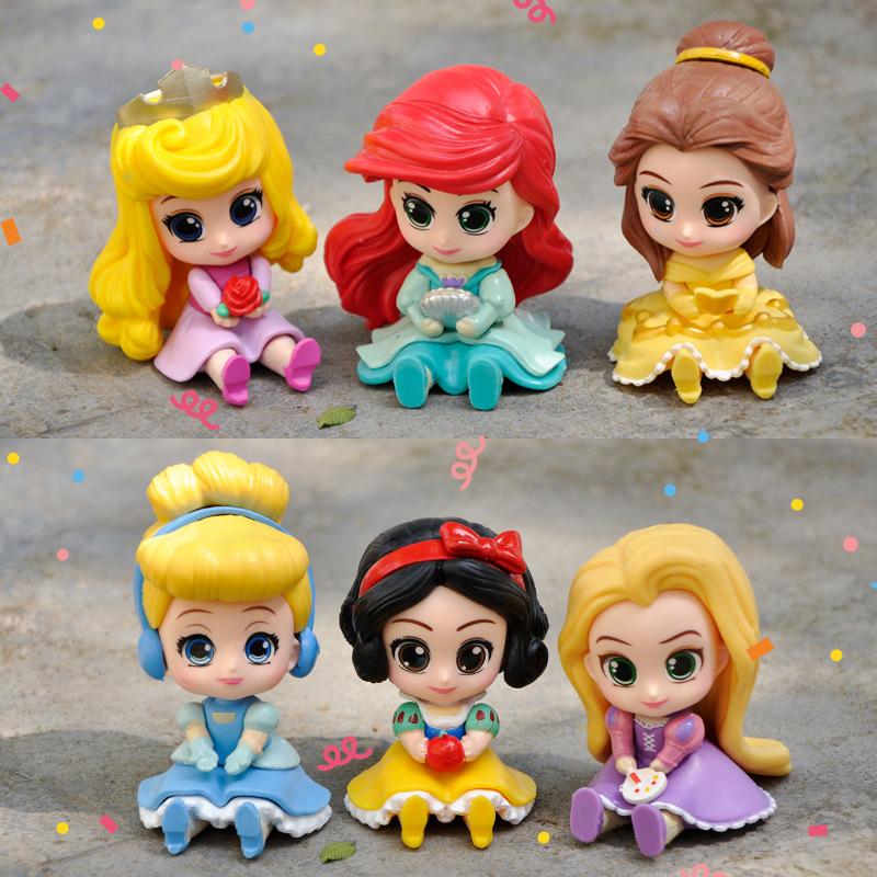6 ชิ ้ น/ชุด 7-9 ซม.เจ ้ าหญิงหิมะสีขาว Ariel Bella Aurora Alice Tangled Rapunzel รุ ่ น Q ตกแต ่ งเค ้ ก PVC ตัวเลขการกระทําตุ ๊ กตาของเล ่ น