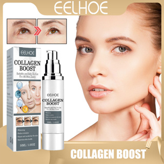 Eelhoe Collagen Boost เซรั่มต่อต้านริ้วรอย คอลลาเจน ครีมต่อต้านริ้วรอย กรดไฮยารูลอนิก ยกกระชับผิวหน้า ต่อต้านริ้วรอย เซรั่มบํารุงผิวหน้า เรียบเนียน และชุ่มชื้น 30 มล. / กล่อง