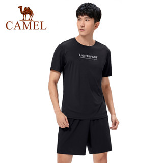 Camel ชุดกีฬา แห้งเร็ว ผู้ชาย วิ่ง ฟิตเนส ป้องกันรังสียูวี ชุดสองชิ้น