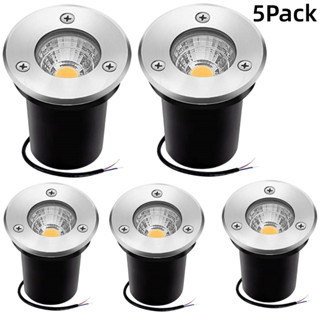 ไฟใต้ดิน LED IP67 5W 110V220V 12V กันน้ํา สีขาวอบอุ่น สําหรับตกแต่งสวน กลางแจ้ง 5 แพ็ก