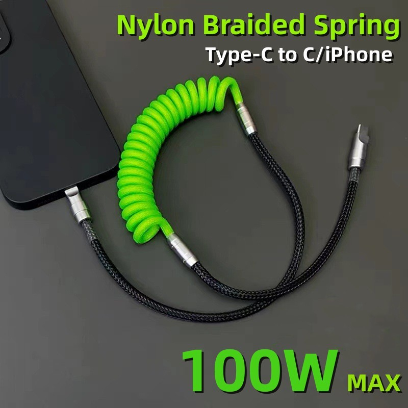 ใหม่ สายชาร์จไนล่อนถัก 100W Type C แบบเกลียว ชาร์จเร็ว สําหรับ IPhone 14 13 Samsung