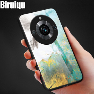 Biruiqu เคสกระจกนิรภัย ลายหินอ่อน กันกระแทก สําหรับ Realme 11 Pro + Realme 11 Pro Plus