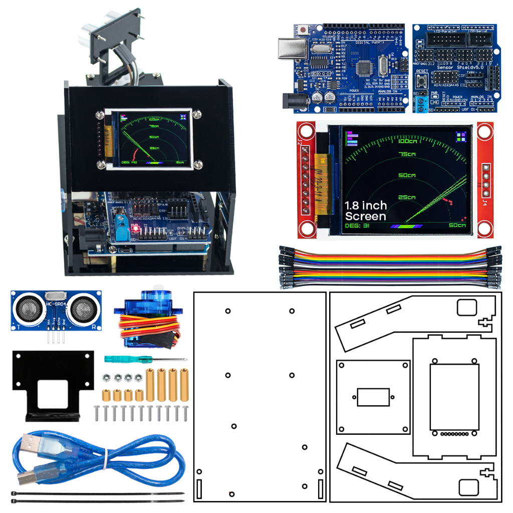 Lafvin ชุดหุ่นยนต์เซนเซอร์อัลตราโซนิก เรดาร์จําลอง DIY สําหรับ Arduino พร้อมหน้าจอ UNO R3 1.8 นิ้ว TFT sg90 Servo - รูปที่ 6