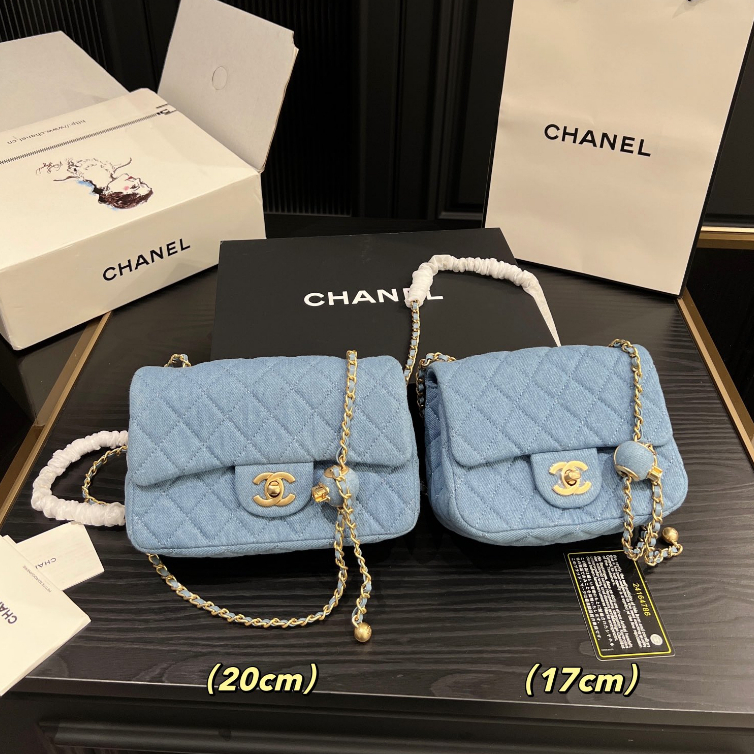 Chanel Golden Ball Denim Chain Bag Blue One Shoulder Bag Fashion High Quality Womens Bag