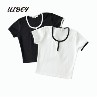 Uibey เสื้อถัก คอยู อเนกประสงค์ สีน้ําตาล เพาะปลูกด้วยตนเอง 9595