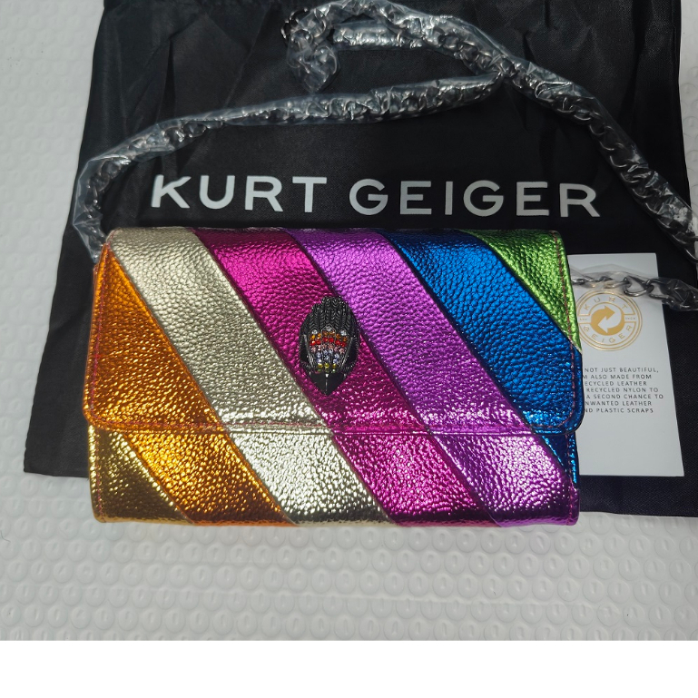 Kurt Geiger กระเป๋าสตางค์ กระเป๋าเมสเซนเจอร์ สามพับ ลายหัวนกอินทรี สีรุ้ง หรูหรา