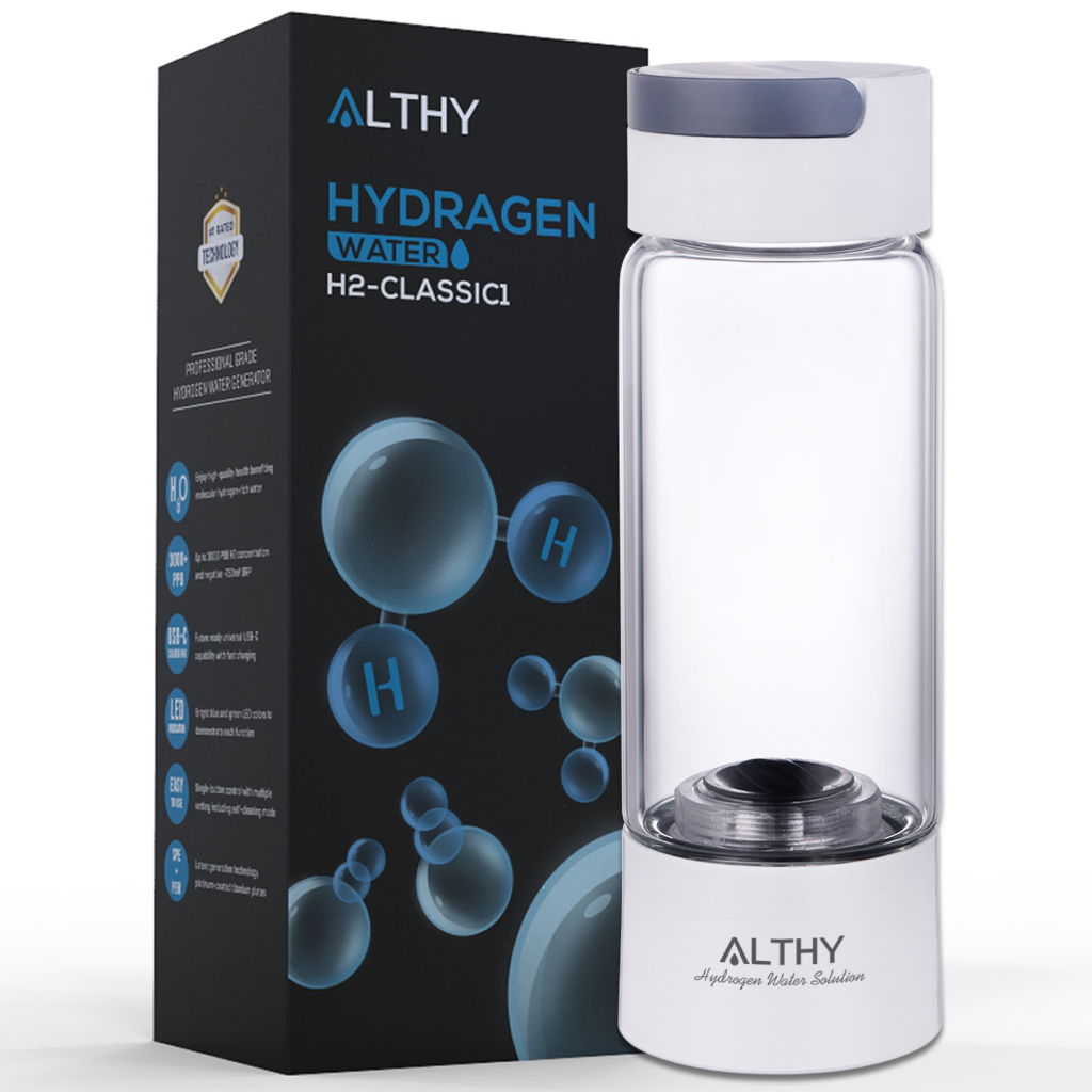 Althy H2-Classic 1 เครื่องกําเนิดไฟฟ้าขวดน้ําไฮโดรเจน -Tritan/Glass Cupbody- DuPont SPE & PEM เทคโนโลยีห้องคู่