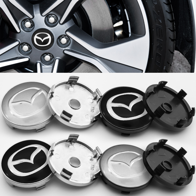 Mazda 4pcs 60mm รถล้อ Hub Center Cap โลโก้รถยนต์สําหรับ Mazda 2 3 6 CX-2 MX-5 CX-5 CX-30 CX-7 CX-8 C